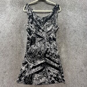 Garnet Hill Faux Wrap Midi Dress‎ Women Medium Black A Line